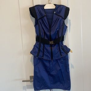 Tricot Chic blue and black top and bottom